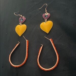 Yellow Heart Drop Earrings by